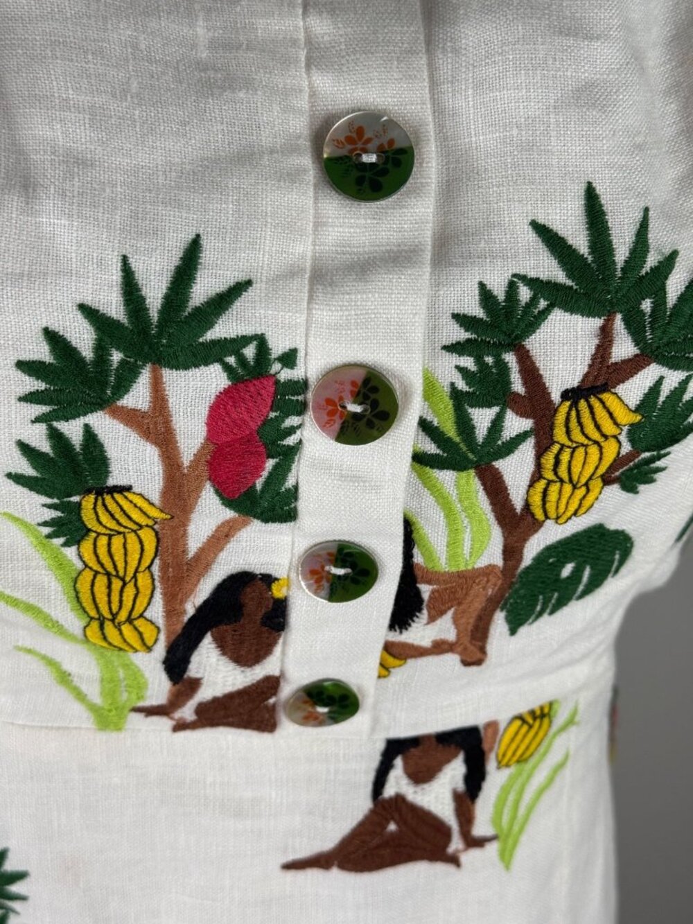 Farm Rio Bahia Girls Embroidered Tropical Midi Dress Size S NWT Linen Bananas - Picture 5 of 12